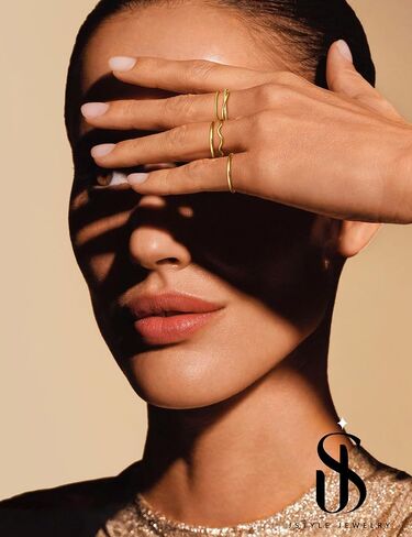 حلقات JSTYLE GOLD قابلة للتكديس للنساء غير المشوهة مفتوحة قابلة للتعديل حلقات مكعبة الزركونيا رقيقة إبهام الخاتم الفضي مجموعة 14K مملوءة بالذهب الخنصر مجموعة التراهن in Saudi Arabia