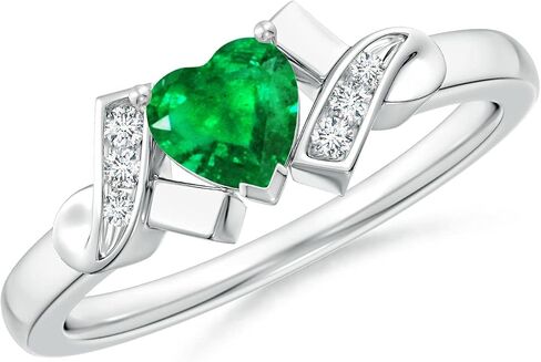 Angara Natural Emerald Engagement Ring for Women | Solitaire Emerald Heart Engagement Ring with Diamond Accents in 14K Solid Gold/Platinum | May Birthday, Gemstone Jewellery Gift in Saudi Arabia