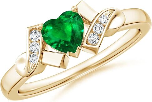 Angara Natural Emerald Engagement Ring for Women | Solitaire Emerald Heart Engagement Ring with Diamond Accents in 14K Solid Gold/Platinum | May Birthday, Gemstone Jewellery Gift in Saudi Arabia