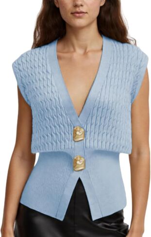 AMEBELLE Vest Tops for Women Cable Knit Sweater Sleeveless V Neck Cardigans Lightweight Knit Pullover Summer Tops in Kuwait