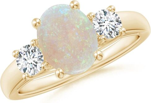 Angara Natural Opal Ring for Women | Oval Opal Ring with Diamond Accents in 14K Solid Gold/Platinum in Saudi Arabia