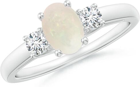 Angara Natural Opal Ring for Women | Oval Opal Ring with Diamond Accents in 14K Solid Gold/Platinum in Kuwait