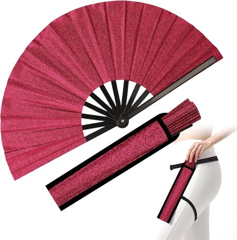 13 بوصة بريق كبير هذيان قابلة للطي مروحة اليد مع الحافظة للرجال/النساء مروحة محمولة ل EDM ، المهرجان ، النادي ، الحفلات ، الرقص خط ، ذهب in Kuwait