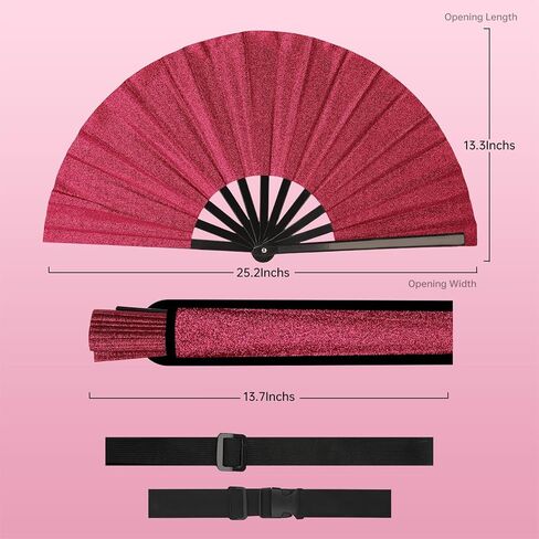 13 بوصة بريق كبير هذيان قابلة للطي مروحة اليد مع الحافظة للرجال/النساء مروحة محمولة ل EDM ، المهرجان ، النادي ، الحفلات ، الرقص خط ، ذهب in Kuwait