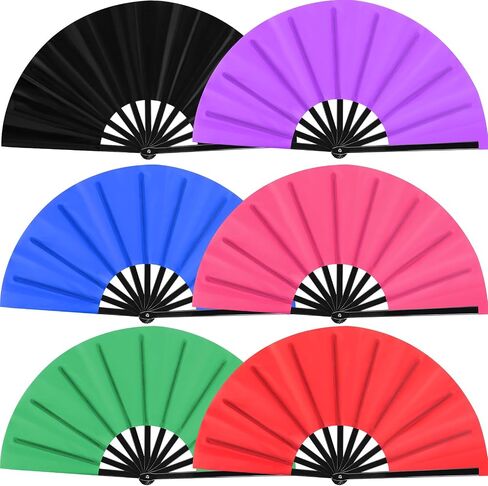 BLULU 6 PCS مراوح قابلة للطي كبيرة لرقص خط 13 بوصة على الجماهير الأرضية للرقص على الخط للنساء الرجال الحرير الكبير المفهورين صنع صوتًا بصوت عالٍ لزخارف الحفلات الموسيقية EDM (NEO COLOR) in Saudi Arabia