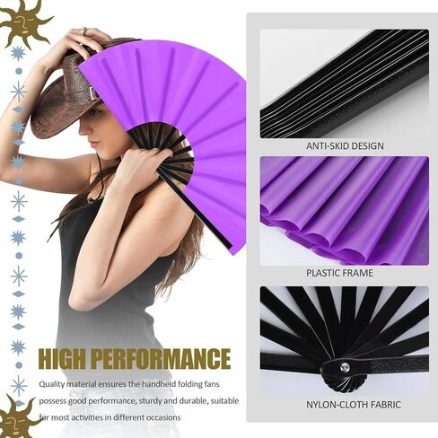 BLULU 6 PCS مراوح قابلة للطي كبيرة لرقص خط 13 بوصة على الجماهير الأرضية للرقص على الخط للنساء الرجال الحرير الكبير المفهورين صنع صوتًا بصوت عالٍ لزخارف الحفلات الموسيقية EDM (NEO COLOR) in Saudi Arabia