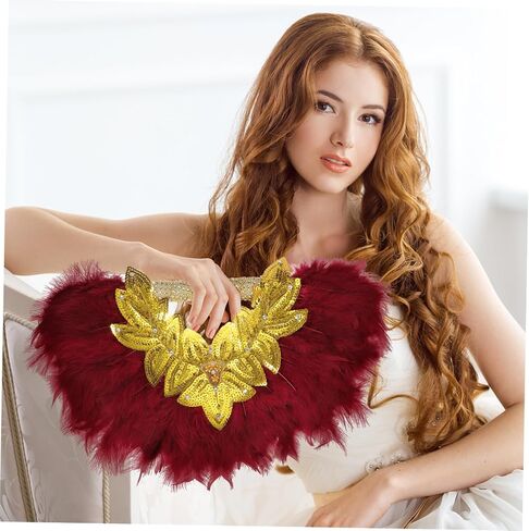 Lifkome Golden Lace Fan مروحة محمولة لليوم زخرفة زخرفية للعروس لمهرجانات حفلات الزفاف in Saudi Arabia