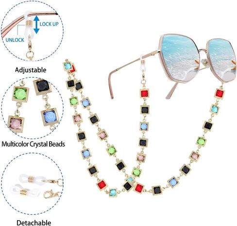 سلسلة نظارات نظارات شمسية من Lureen Crystal Crystal للنساء ، قلادة نظارات الحزام الشمسي حول الرقبة in Kuwait