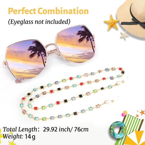 سلسلة نظارات نظارات شمسية من Lureen Crystal Crystal للنساء ، قلادة نظارات الحزام الشمسي حول الرقبة in Kuwait