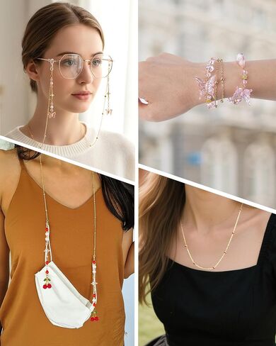 سلسلة نظارات أنيقة للنساء - سلسلة حامل النظارات مع شرابة لحزام التجنيب النظارات منع فقدان النظارات in Kuwait