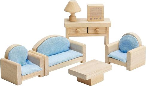 PlanToys Wooden Classic Line of Dollhouse Furniture- Living Room Set (9015) | Sustainably Made from Rubberwood and Non-Toxic Paints and Dyes | PlanNatural Classic Wooden Toy Collection in Saudi Arabia