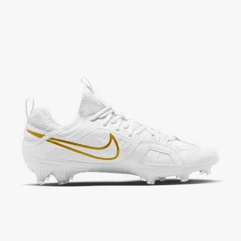 Nike Huarache 9 Varsity Lax Lacrosse Cleats (FD0090-100 ، الذهب الأبيض/الأبيض/المعدني) الحجم 10.5 in Saudi Arabia