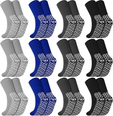 Foaincore 12 Pairs Non Slip Hospital Socks with Grips for Men Women Single Tread Slipper Socks for Seniors Patients in Saudi Arabia