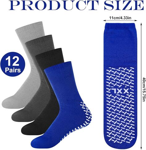 Foaincore 12 Pairs Non Slip Hospital Socks with Grips for Men Women Single Tread Slipper Socks for Seniors Patients in Saudi Arabia