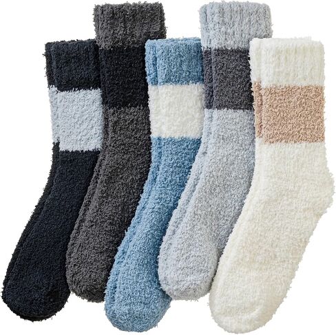 Velice Mens Fuzzy Socks Soft Cozy Fluffy Slipper Winter Thick Warm Plush Fleece Cabin Home Sleeping Socks 5 Pairs in Kuwait