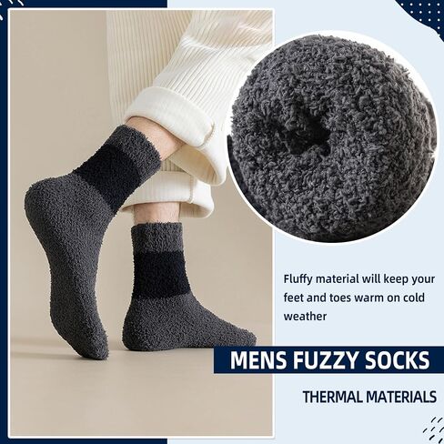 Velice Mens Fuzzy Socks Soft Cozy Fluffy Slipper Winter Thick Warm Plush Fleece Cabin Home Sleeping Socks 5 Pairs in Kuwait