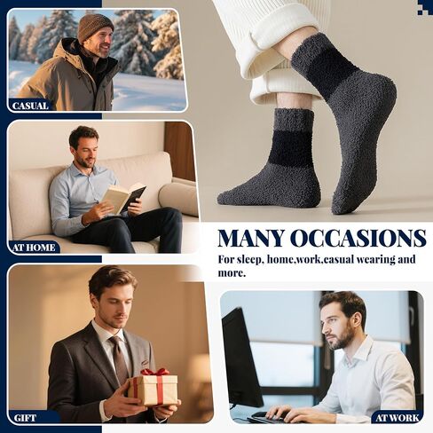 Velice Mens Fuzzy Socks Soft Cozy Fluffy Slipper Winter Thick Warm Plush Fleece Cabin Home Sleeping Socks 5 Pairs in Kuwait