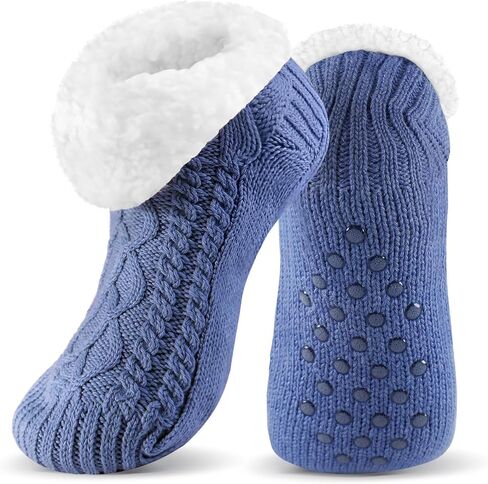 UUMIAER Slipper Socks for Men with Grippers, Mens Fuzzy Thermal Winter Cozy Fleece-Lined Warm Non-Slip Socks for Tile Floors in Kuwait
