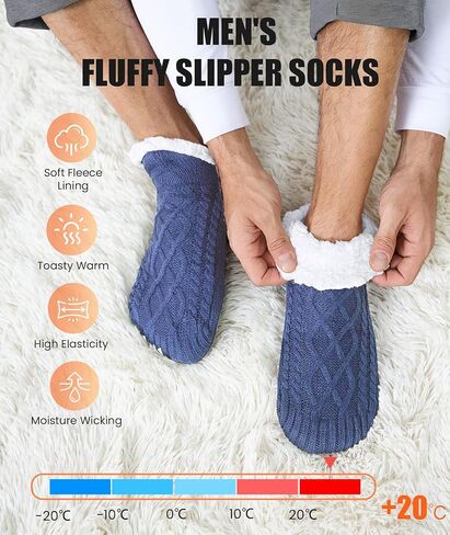 UUMIAER Slipper Socks for Men with Grippers, Mens Fuzzy Thermal Winter Cozy Fleece-Lined Warm Non-Slip Socks for Tile Floors in Kuwait