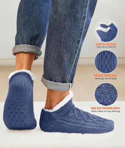UUMIAER Slipper Socks for Men with Grippers, Mens Fuzzy Thermal Winter Cozy Fleece-Lined Warm Non-Slip Socks for Tile Floors in Kuwait