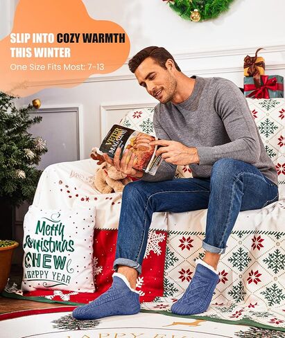 UUMIAER Slipper Socks for Men with Grippers, Mens Fuzzy Thermal Winter Cozy Fleece-Lined Warm Non-Slip Socks for Tile Floors in Kuwait