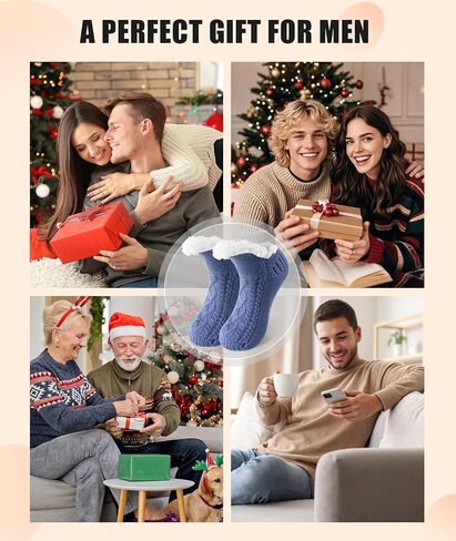UUMIAER Slipper Socks for Men with Grippers, Mens Fuzzy Thermal Winter Cozy Fleece-Lined Warm Non-Slip Socks for Tile Floors in Kuwait