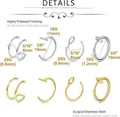MODRSA FAPE SNOPE RING HOOP D شكل مزيف حاجز حاجز مقطع خاتم حاجز غير مثقوب على حلقات الشفاه فو القرط in Saudi Arabia