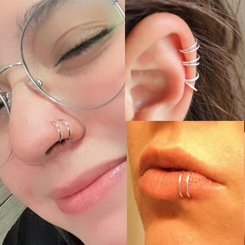MODRSA FAPE SNOPE RING HOOP D شكل مزيف حاجز حاجز مقطع خاتم حاجز غير مثقوب على حلقات الشفاه فو القرط in Saudi Arabia