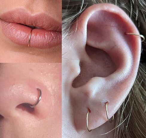 MODRSA FAPE SNOPE RING HOOP D شكل مزيف حاجز حاجز مقطع خاتم حاجز غير مثقوب على حلقات الشفاه فو القرط in Saudi Arabia