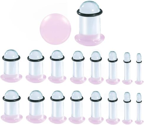 Vankula 14PCS/10PCS 14G-00G Glass Ear Gauges Stretching Kit Short Taper Expander Comfy Dead Pain-Free Plugs with Rubber Rings Domed Body Piercing Jewelry in Kuwait
