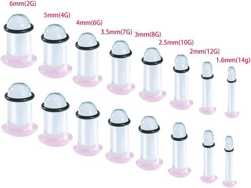 Vankula 14PCS/10PCS 14G-00G Glass Ear Gauges Stretching Kit Short Taper Expander Comfy Dead Pain-Free Plugs with Rubber Rings Domed Body Piercing Jewelry in Kuwait