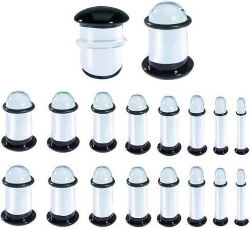 Vankula 14PCS/10PCS 14G-00G Glass Ear Gauges Stretching Kit Short Taper Expander Comfy Dead Pain-Free Plugs with Rubber Rings Domed Body Piercing Jewelry in Kuwait