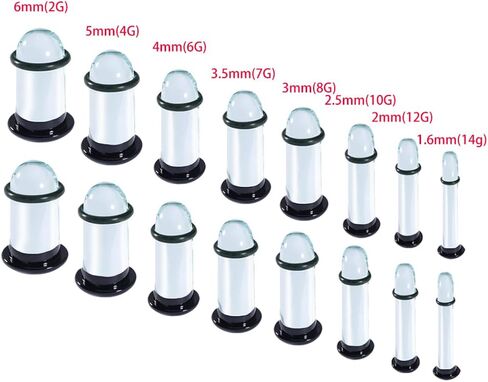 Vankula 14PCS/10PCS 14G-00G Glass Ear Gauges Stretching Kit Short Taper Expander Comfy Dead Pain-Free Plugs with Rubber Rings Domed Body Piercing Jewelry in Kuwait