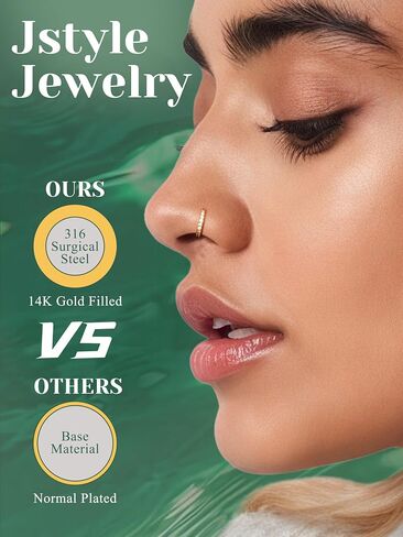 Jstyle 14K Gold Nose Rings for Women Men - 20G Stainless Steel Nose Rings Hoops L Shaped Studs Hypoallergenic Nostril Piercings Jewelry Helix Cartilage Daith Tragus Sleeper Earrings Gold/Silver in Saudi Arabia