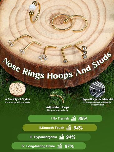 Jstyle 14K Gold Nose Rings for Women Men - 20G Stainless Steel Nose Rings Hoops L Shaped Studs Hypoallergenic Nostril Piercings Jewelry Helix Cartilage Daith Tragus Sleeper Earrings Gold/Silver in Saudi Arabia