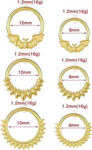 16g 8mm/10mm العنكبوت الخفافيش عنكبوت حلقات الحاجز الصافي ، حلقات أنف هالوين الصلب الجراحي ، الشفاه حلزونيات الغضروف من الأقراط in Saudi Arabia