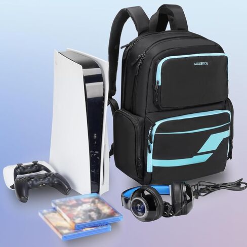 Deegotech Gaming Backpack for PS5, Protective Travel Carrying Case Bag Compatible with Playstation 5 Console Game Storage Bag with Multiple Pockets for PS5 Disc/Game Cards/Laptop Tech Gifts for Men in Kuwait
