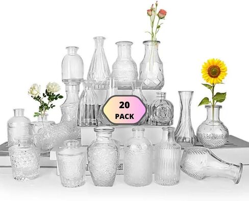 Glass Bud Vases Set of 10, Bud Vases in Bulk, Small Flower Vases, Wedding Centerpiece Table Decorations, Bud Vase, Vintage vase, Small Vases for Flowers, Flower Vases for Centerpieces. in Saudi Arabia