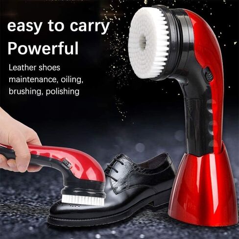 Mini Electric Household Shoe Polisher, Portable Leather Polishing Equipment, Automatic Cleaning Machine, Hand-Held Shoe Polisher Kit for Men and Women, Leather Care Kit,Red in Saudi Arabia