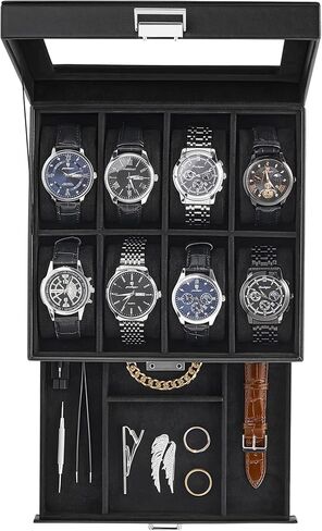 Procase Watch Case ، 8 Slot Mens Watch Box Holder Organizer With Lid Glass ، و Display Watches Case ، ومربع مجوهرات للرجال مع درج ، وهدايا عيد ميلاد للرجال للنساء -8 ، فتحة إسبرسو in Kuwait
