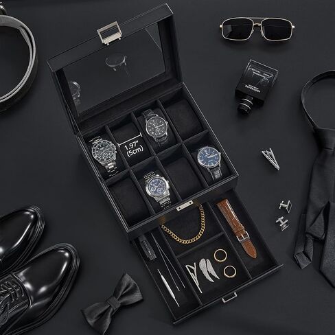 Procase Watch Case ، 8 Slot Mens Watch Box Holder Organizer With Lid Glass ، و Display Watches Case ، ومربع مجوهرات للرجال مع درج ، وهدايا عيد ميلاد للرجال للنساء -8 ، فتحة إسبرسو in Kuwait