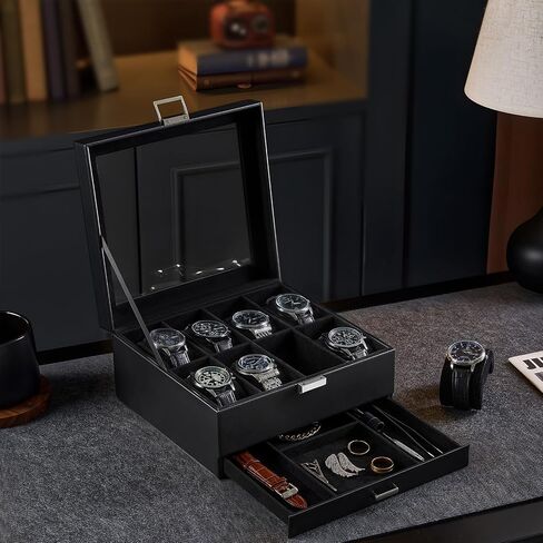 Procase Watch Case ، 8 Slot Mens Watch Box Holder Organizer With Lid Glass ، و Display Watches Case ، ومربع مجوهرات للرجال مع درج ، وهدايا عيد ميلاد للرجال للنساء -8 ، فتحة إسبرسو in Kuwait