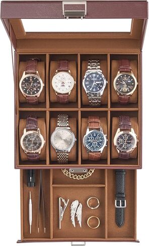 Procase Watch Case ، 8 Slot Mens Watch Box Holder Organizer With Lid Glass ، و Display Watches Case ، ومربع مجوهرات للرجال مع درج ، وهدايا عيد ميلاد للرجال للنساء -8 ، فتحة إسبرسو in Kuwait