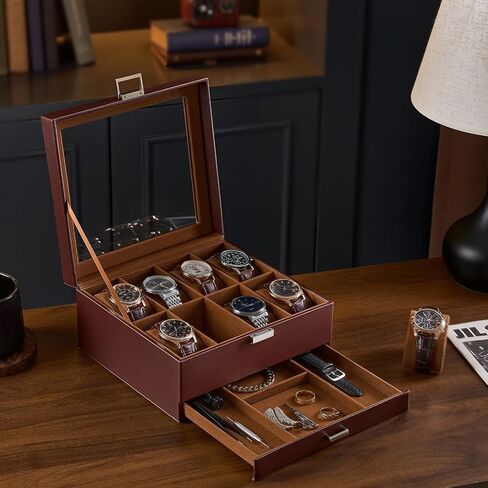 Procase Watch Case ، 8 Slot Mens Watch Box Holder Organizer With Lid Glass ، و Display Watches Case ، ومربع مجوهرات للرجال مع درج ، وهدايا عيد ميلاد للرجال للنساء -8 ، فتحة إسبرسو in Kuwait