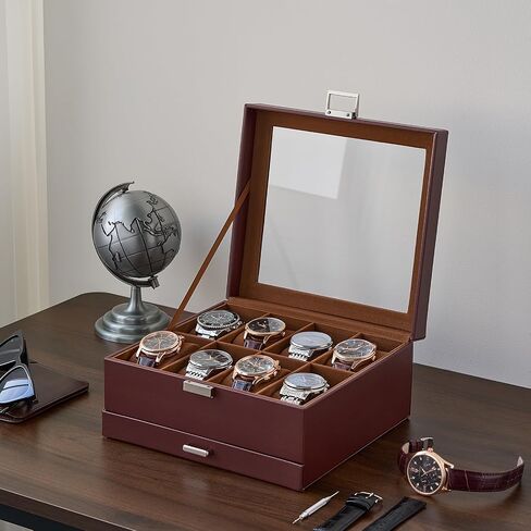 Procase Watch Case ، 8 Slot Mens Watch Box Holder Organizer With Lid Glass ، و Display Watches Case ، ومربع مجوهرات للرجال مع درج ، وهدايا عيد ميلاد للرجال للنساء -8 ، فتحة إسبرسو in Kuwait