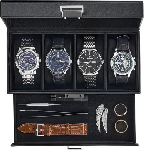 ProCase Watch Case, 8 Slot Mens Watch Box Holder Organizer with Glass Lid, 2-Layer Watches Display Case, Mens Jewelry Box with Drawer, Birthday Christmas Gifts for Men Women -8 Slot, Espresso in Saudi Arabia