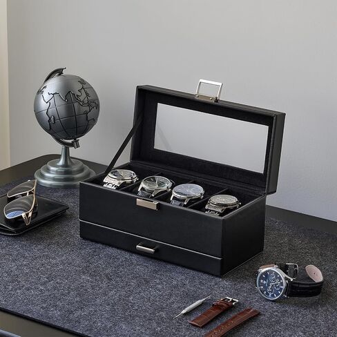 ProCase Watch Case, 8 Slot Mens Watch Box Holder Organizer with Glass Lid, 2-Layer Watches Display Case, Mens Jewelry Box with Drawer, Birthday Christmas Gifts for Men Women -8 Slot, Espresso in Saudi Arabia