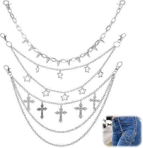 3 Pcs Trousers Chain Pants Chain Belt Wallet Halloween Chain Layered Pocket Chain Fashion Hip Hop Punk Jeans Chain Key Chain Y2K Goth Accessories Rock Pocket Chains for Women Men in Saudi Arabia
