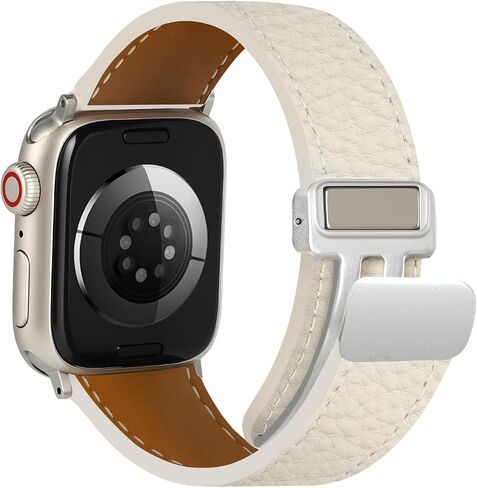 نطاق ساعة مراقبة مغناطيسية جلدية متوافقة مع Apple Watch 46mm 45mm 44mm 42mm 41mm 40mm 40mm 38mm ، حزام بديل مصمم الحبوب العلوي للنساء Men iWatch Series 10/9/8/7/6/5/4/3/2/1/se/se/ultra 2 in Saudi Arabia