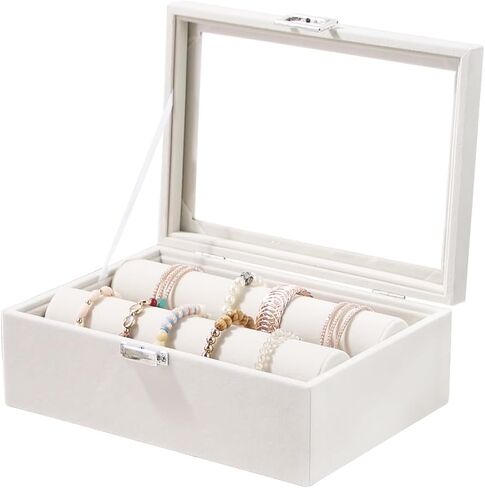 Bracelet Holder Organizer Box, Jewelry Storage Case with 2 Rods, Bangle Watch Display Tray for Women Girls (Beige) in Saudi Arabia